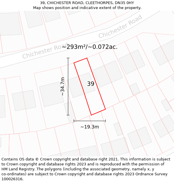 39, CHICHESTER ROAD, CLEETHORPES, DN35 0HY: Plot and title map