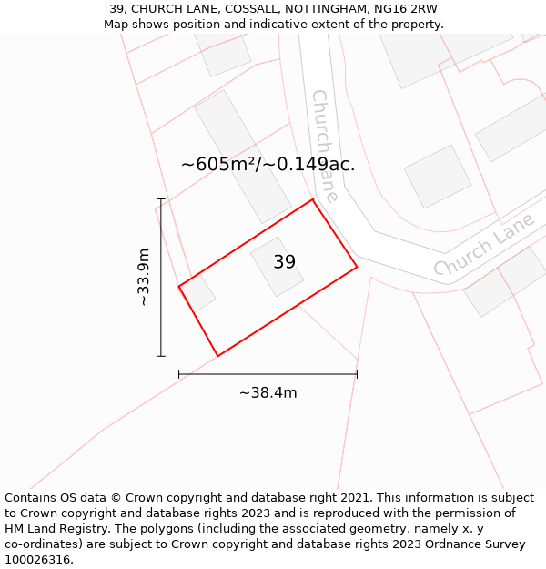 39, CHURCH LANE, COSSALL, NOTTINGHAM, NG16 2RW: Plot and title map