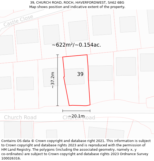 39, CHURCH ROAD, ROCH, HAVERFORDWEST, SA62 6BG: Plot and title map