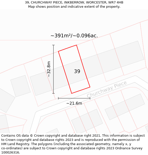 39, CHURCHWAY PIECE, INKBERROW, WORCESTER, WR7 4HB: Plot and title map