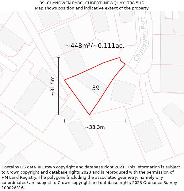 39, CHYNOWEN PARC, CUBERT, NEWQUAY, TR8 5HD: Plot and title map