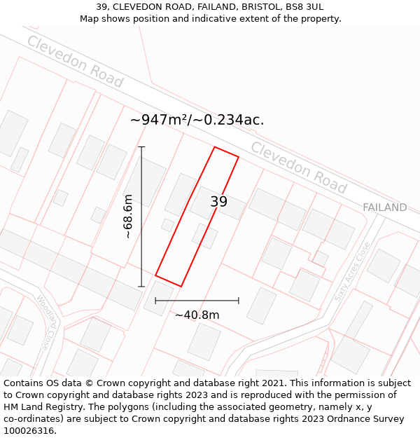 39, CLEVEDON ROAD, FAILAND, BRISTOL, BS8 3UL: Plot and title map