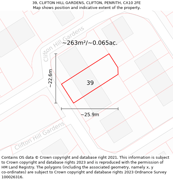 39, CLIFTON HILL GARDENS, CLIFTON, PENRITH, CA10 2FE: Plot and title map