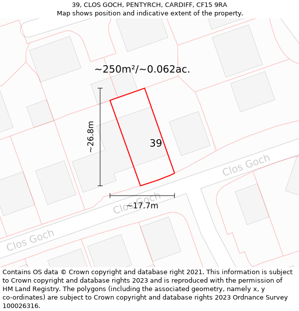 39, CLOS GOCH, PENTYRCH, CARDIFF, CF15 9RA: Plot and title map
