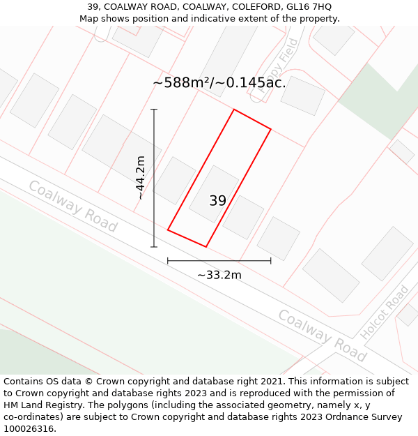 39, COALWAY ROAD, COALWAY, COLEFORD, GL16 7HQ: Plot and title map