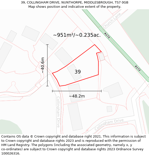 39, COLLINGHAM DRIVE, NUNTHORPE, MIDDLESBROUGH, TS7 0GB: Plot and title map