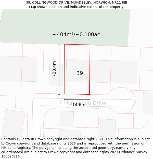 39, COLLINGWOOD DRIVE, MUNDESLEY, NORWICH, NR11 8JB: Plot and title map