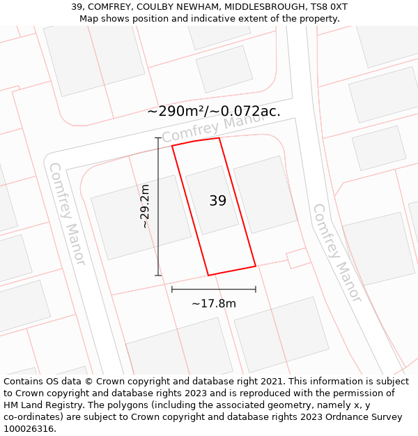 39, COMFREY, COULBY NEWHAM, MIDDLESBROUGH, TS8 0XT: Plot and title map