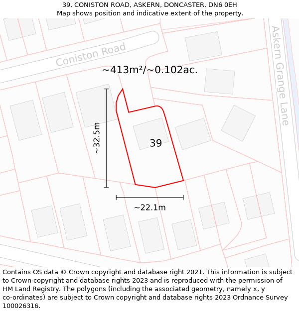 39, CONISTON ROAD, ASKERN, DONCASTER, DN6 0EH: Plot and title map