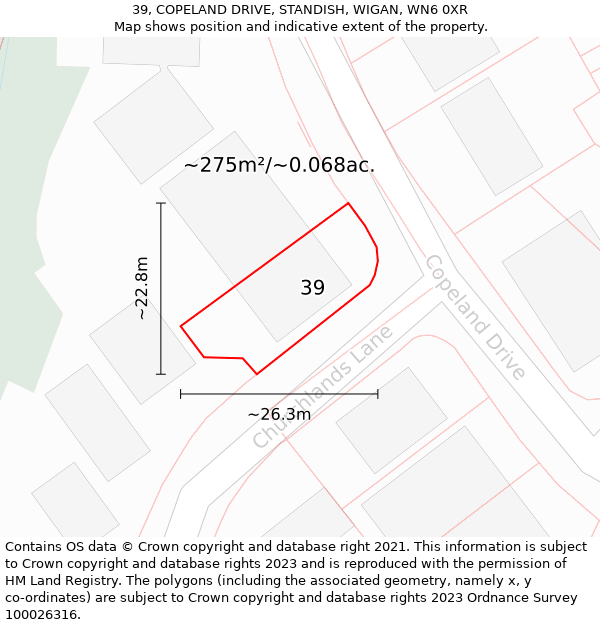 39, COPELAND DRIVE, STANDISH, WIGAN, WN6 0XR: Plot and title map