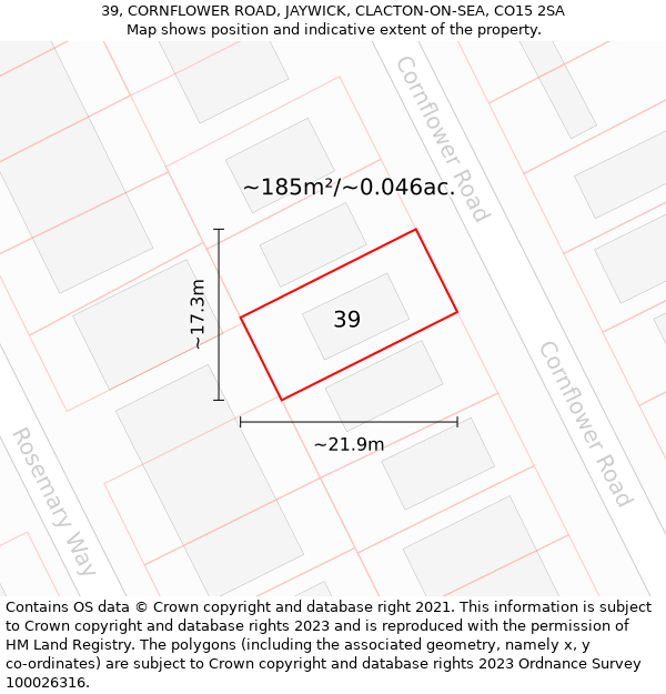 39, CORNFLOWER ROAD, JAYWICK, CLACTON-ON-SEA, CO15 2SA: Plot and title map