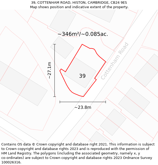 39, COTTENHAM ROAD, HISTON, CAMBRIDGE, CB24 9ES: Plot and title map