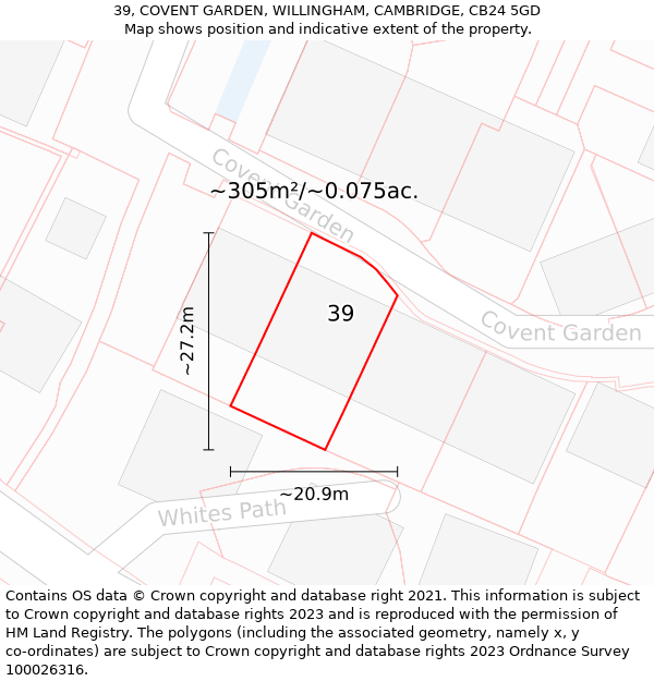 39, COVENT GARDEN, WILLINGHAM, CAMBRIDGE, CB24 5GD: Plot and title map