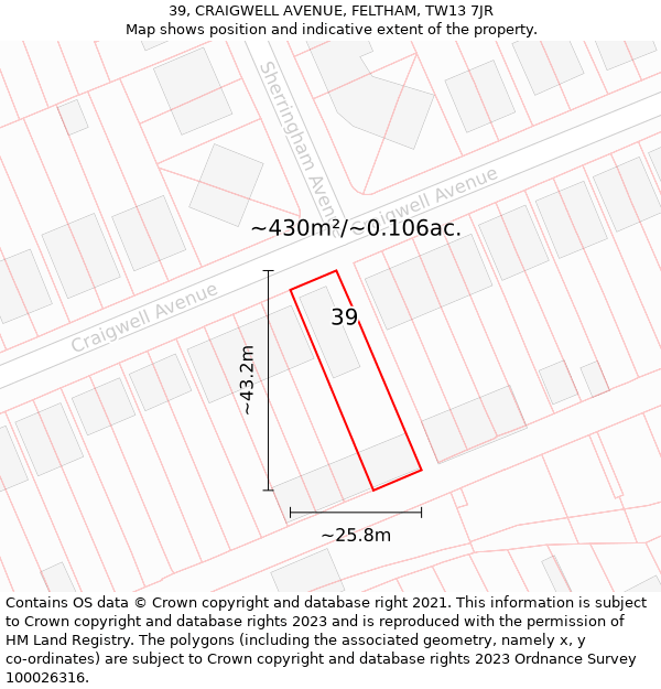 39, CRAIGWELL AVENUE, FELTHAM, TW13 7JR: Plot and title map