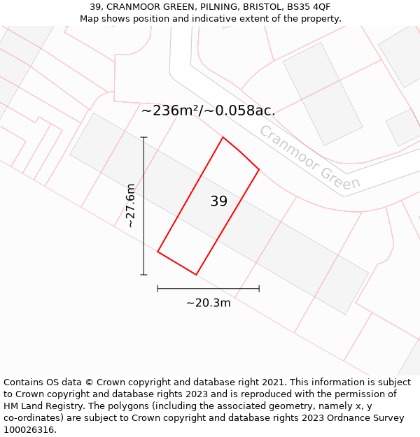 39, CRANMOOR GREEN, PILNING, BRISTOL, BS35 4QF: Plot and title map