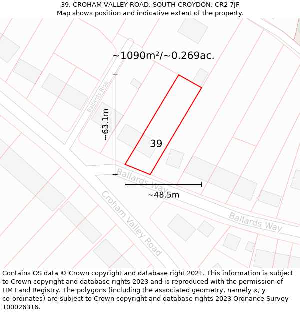 39, CROHAM VALLEY ROAD, SOUTH CROYDON, CR2 7JF: Plot and title map