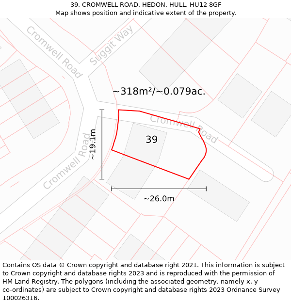 39, CROMWELL ROAD, HEDON, HULL, HU12 8GF: Plot and title map