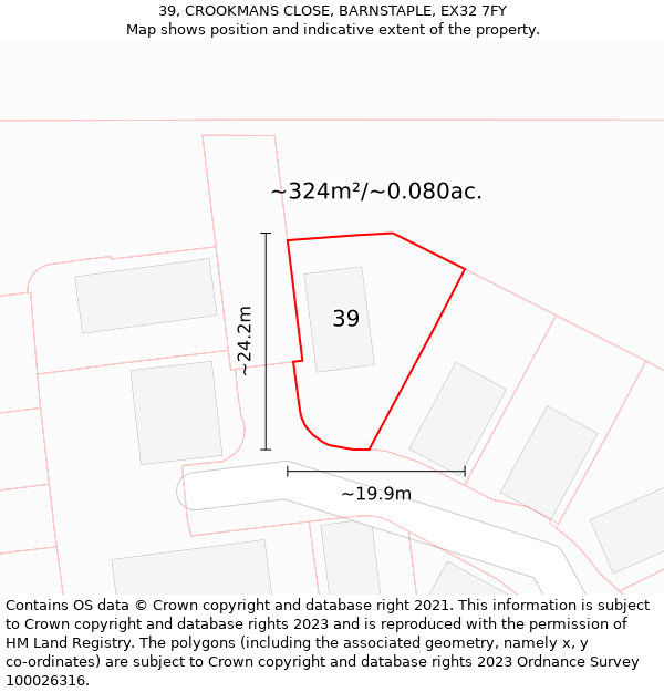 39, CROOKMANS CLOSE, BARNSTAPLE, EX32 7FY: Plot and title map