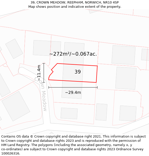 39, CROWN MEADOW, REEPHAM, NORWICH, NR10 4SP: Plot and title map