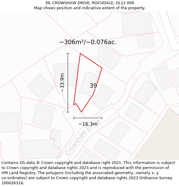 39, CROWSHAW DRIVE, ROCHDALE, OL12 0SR: Plot and title map