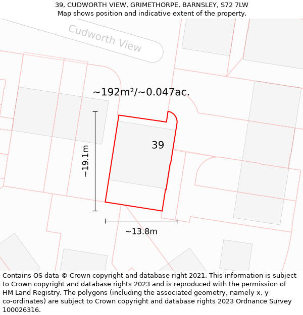 39, CUDWORTH VIEW, GRIMETHORPE, BARNSLEY, S72 7LW: Plot and title map