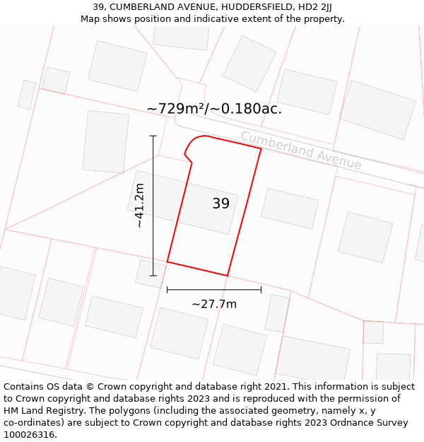 39, CUMBERLAND AVENUE, HUDDERSFIELD, HD2 2JJ: Plot and title map