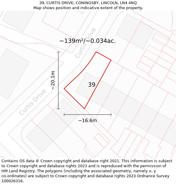 39, CURTIS DRIVE, CONINGSBY, LINCOLN, LN4 4NQ: Plot and title map