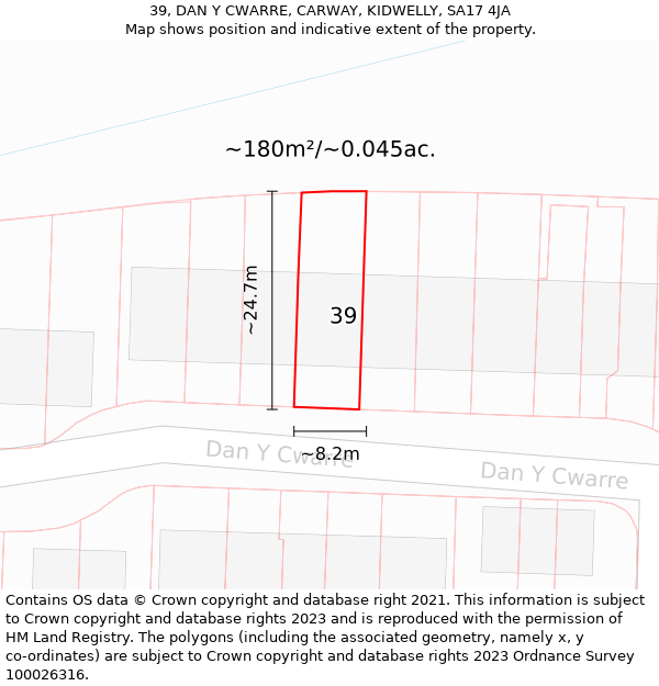 39, DAN Y CWARRE, CARWAY, KIDWELLY, SA17 4JA: Plot and title map