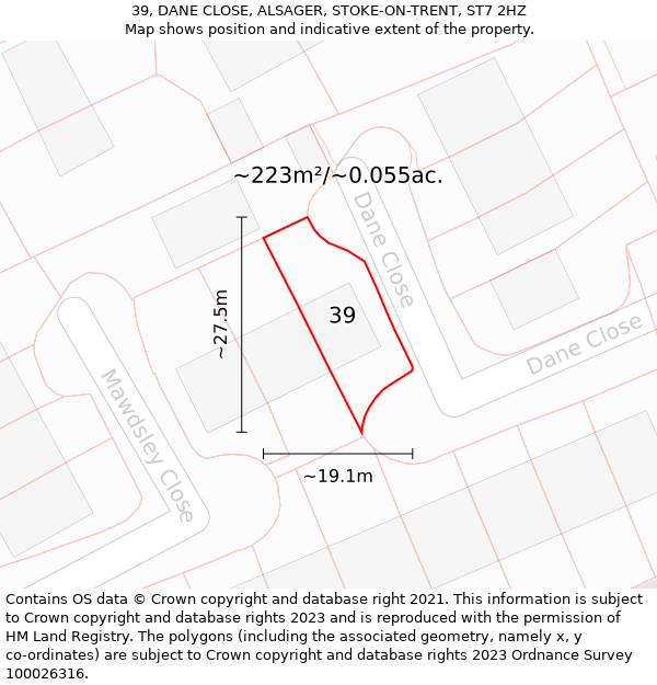 39, DANE CLOSE, ALSAGER, STOKE-ON-TRENT, ST7 2HZ: Plot and title map