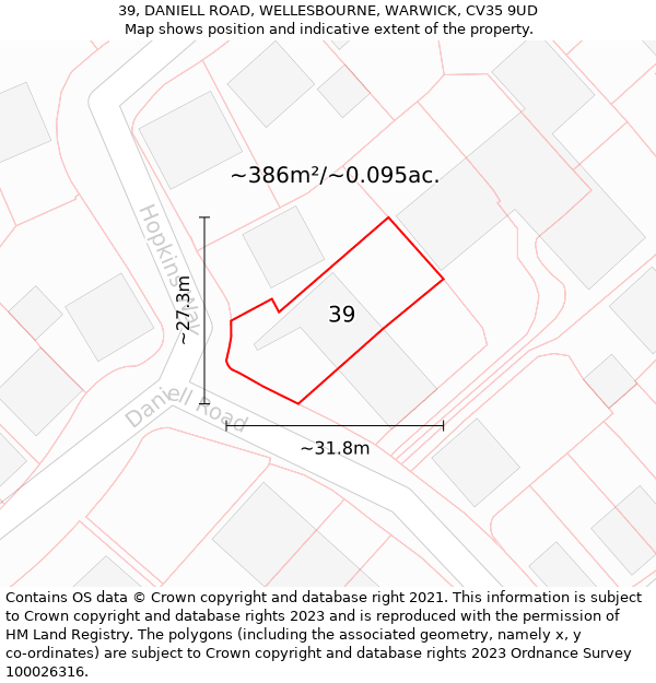 39, DANIELL ROAD, WELLESBOURNE, WARWICK, CV35 9UD: Plot and title map