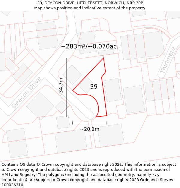 39, DEACON DRIVE, HETHERSETT, NORWICH, NR9 3PP: Plot and title map