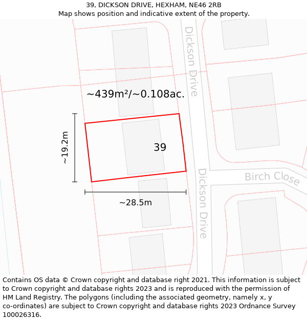 39, DICKSON DRIVE, HEXHAM, NE46 2RB: Plot and title map