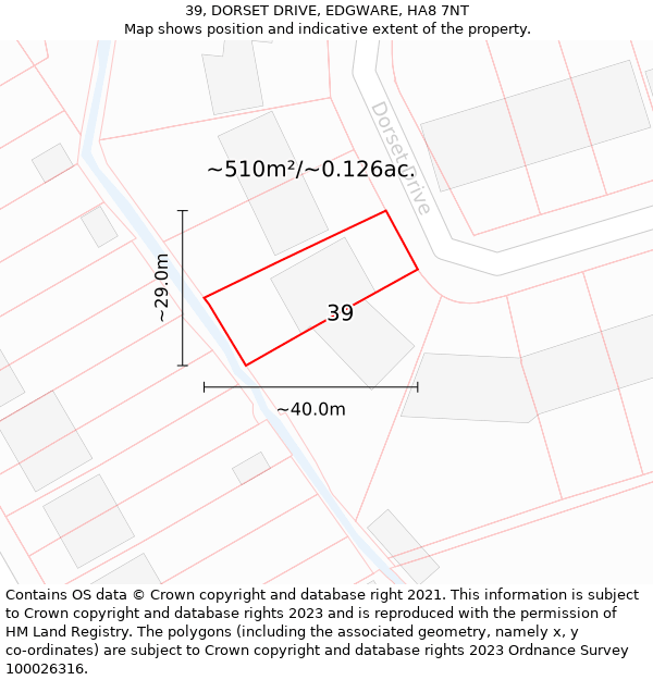 39, DORSET DRIVE, EDGWARE, HA8 7NT: Plot and title map