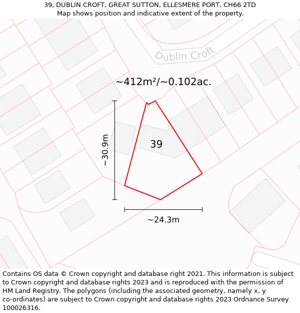 39, DUBLIN CROFT, GREAT SUTTON, ELLESMERE PORT, CH66 2TD: Plot and title map