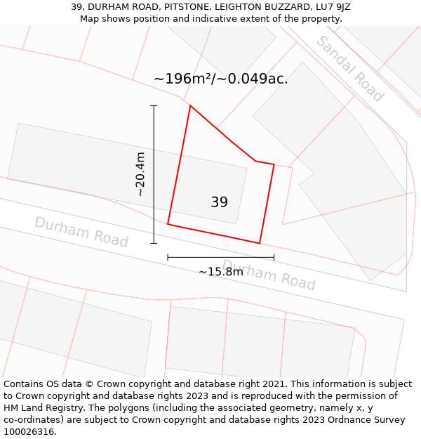 39, DURHAM ROAD, PITSTONE, LEIGHTON BUZZARD, LU7 9JZ: Plot and title map