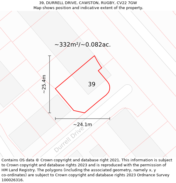 39, DURRELL DRIVE, CAWSTON, RUGBY, CV22 7GW: Plot and title map