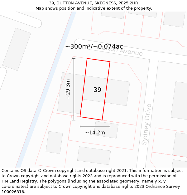 39, DUTTON AVENUE, SKEGNESS, PE25 2HR: Plot and title map