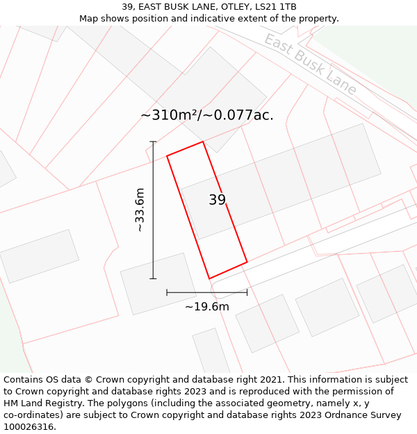 39, EAST BUSK LANE, OTLEY, LS21 1TB: Plot and title map