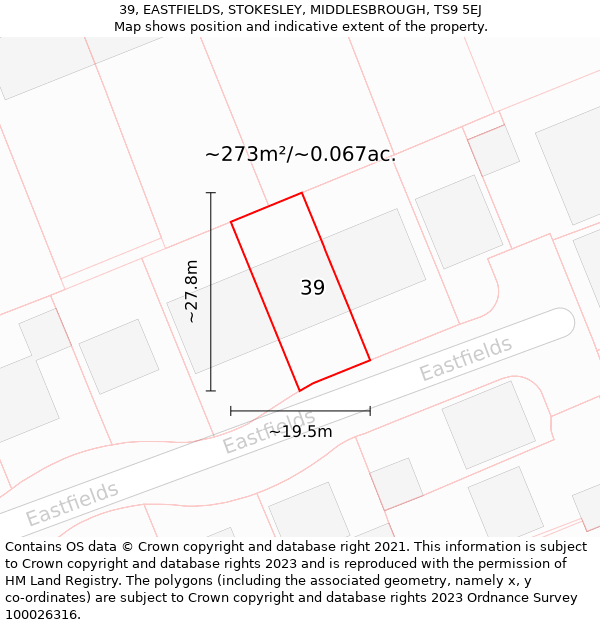 39, EASTFIELDS, STOKESLEY, MIDDLESBROUGH, TS9 5EJ: Plot and title map