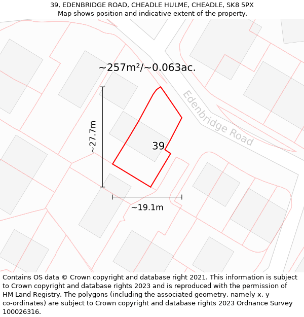 39, EDENBRIDGE ROAD, CHEADLE HULME, CHEADLE, SK8 5PX: Plot and title map