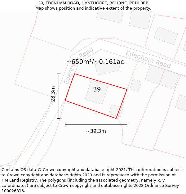 39, EDENHAM ROAD, HANTHORPE, BOURNE, PE10 0RB: Plot and title map