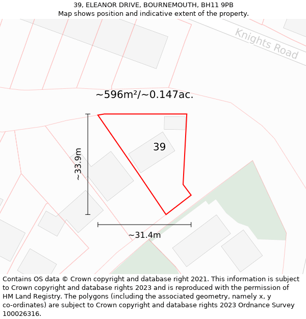 39, ELEANOR DRIVE, BOURNEMOUTH, BH11 9PB: Plot and title map