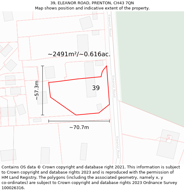 39, ELEANOR ROAD, PRENTON, CH43 7QN: Plot and title map