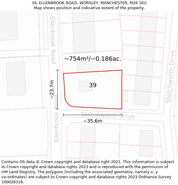 39, ELLENBROOK ROAD, WORSLEY, MANCHESTER, M28 1EU: Plot and title map