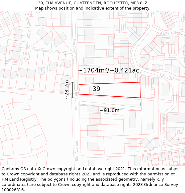 39, ELM AVENUE, CHATTENDEN, ROCHESTER, ME3 8LZ: Plot and title map