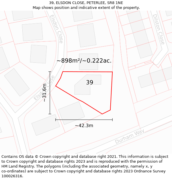 39, ELSDON CLOSE, PETERLEE, SR8 1NE: Plot and title map