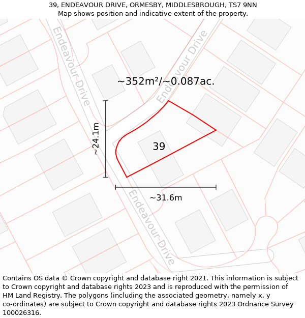 39, ENDEAVOUR DRIVE, ORMESBY, MIDDLESBROUGH, TS7 9NN: Plot and title map