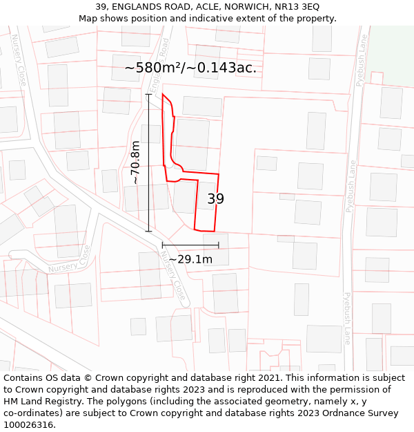 39, ENGLANDS ROAD, ACLE, NORWICH, NR13 3EQ: Plot and title map