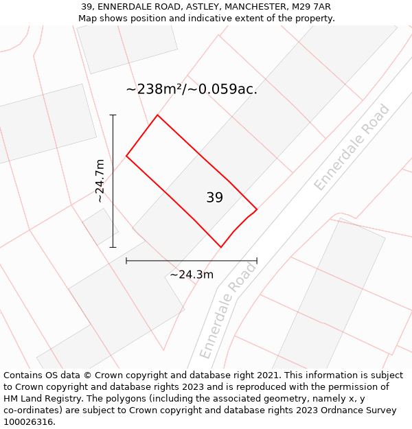 39, ENNERDALE ROAD, ASTLEY, MANCHESTER, M29 7AR: Plot and title map