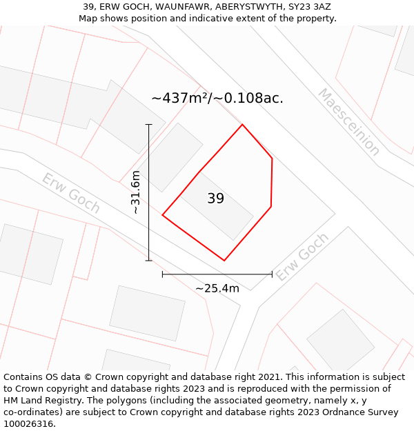 39, ERW GOCH, WAUNFAWR, ABERYSTWYTH, SY23 3AZ: Plot and title map